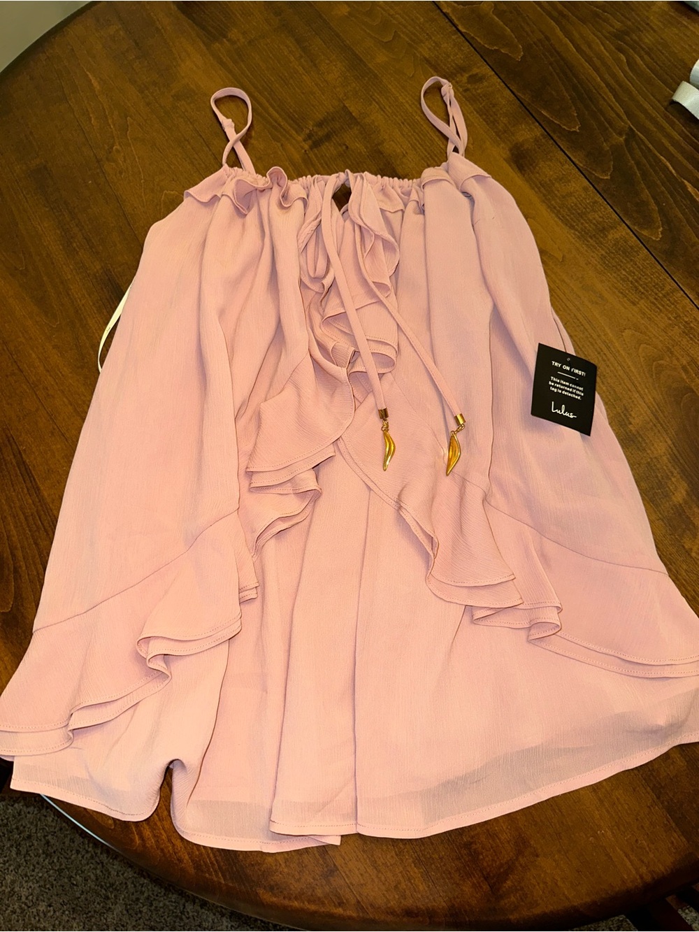 Lulu’s Women’s Pink Ruffle Tie-Front Camisole Top